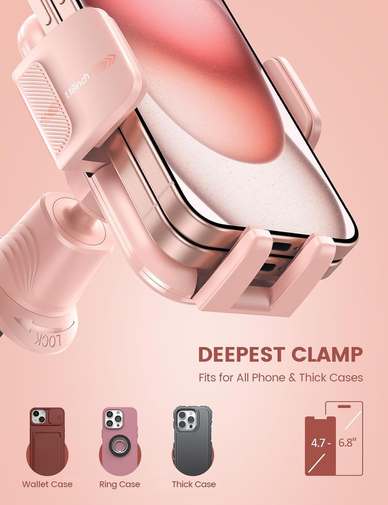 Lamicall 2025 Wider Clamp & Metal Hook Car Phone Holder Vent [Thick Cases Friendly] Phone Holders for Your Car Mount Automobile Hands Free Cradle Air Vent for iPhone 17 16 15 14 13 Pro Max Pink - Image 2